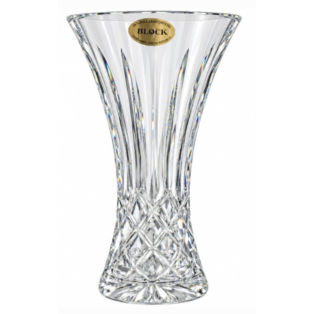 BLOCK 24% Full Lead Crystal Flared Vase Handmade Czech Republic Cut Glass 9"tall